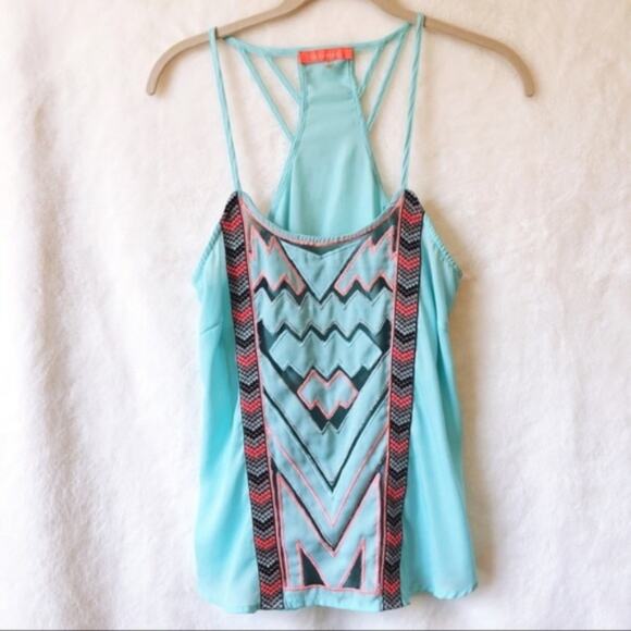 Lulumari Turquoise Tank with Front Design - Picture 1 of 6